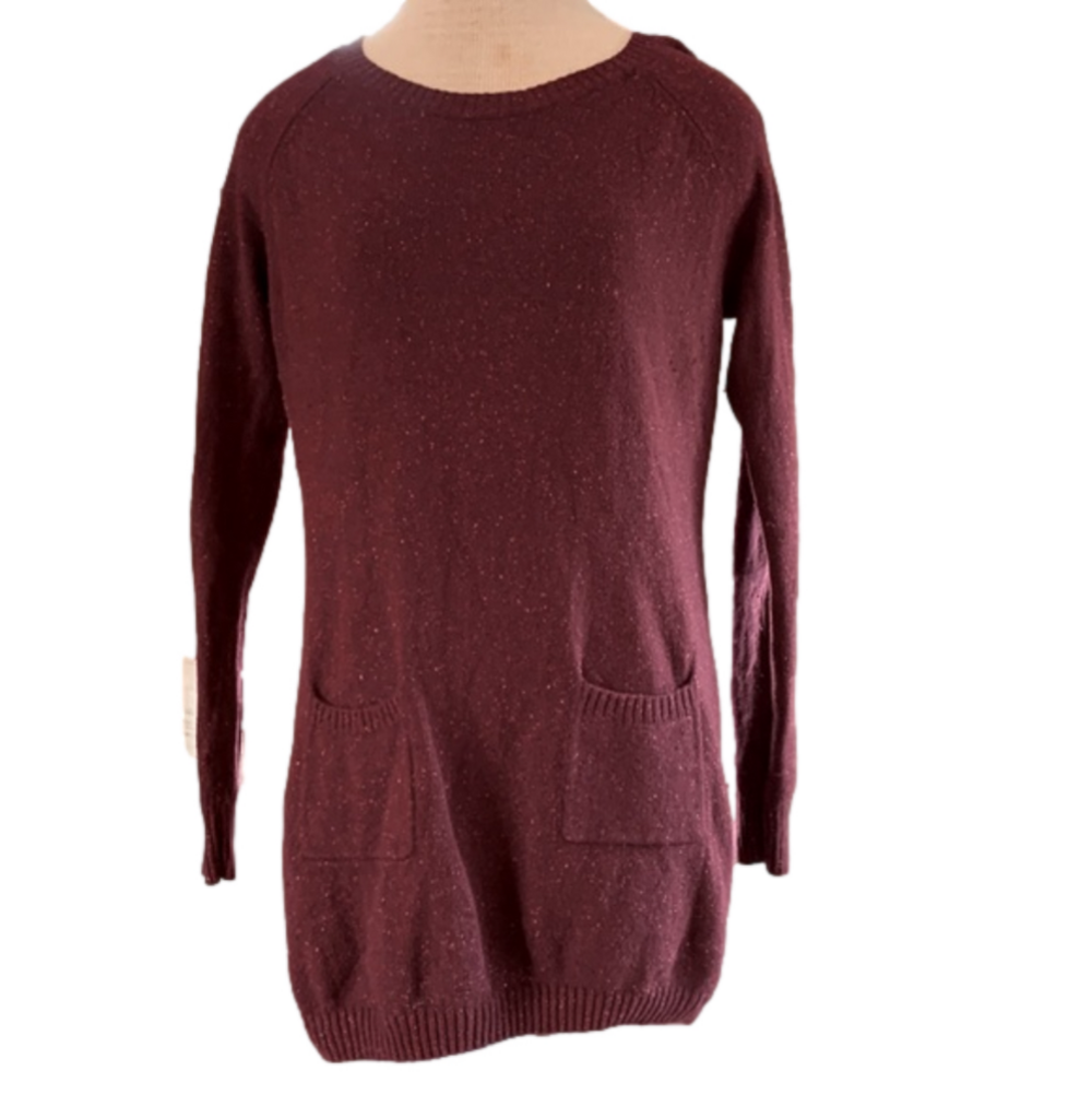 Fat Face sz 14 silk and wool blend tunic length maroon sweater